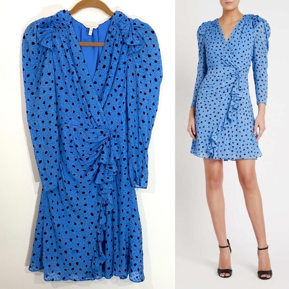 Rebecca Taylor Nova Dot Clip Silk Wrap Dress 0 - Picture 1 of 11